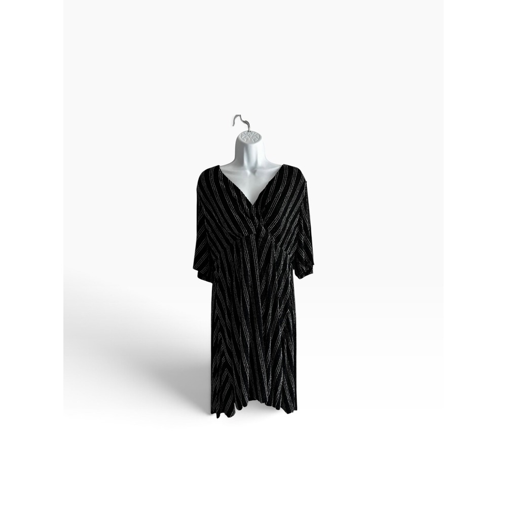 Torrid Midi Dress 2 Black Silver Metallic Pinstripe V-Neck Party Sparkly